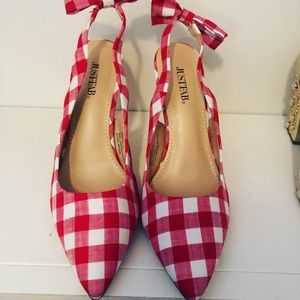 Justfab slingback gingham bow heels